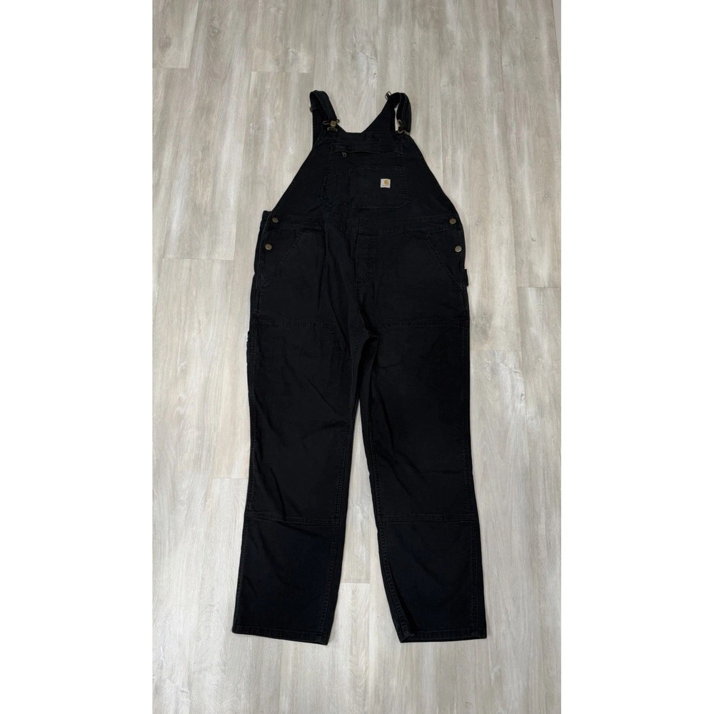 Carhartt Bib Overalls Womens Sz XL 16/18 Black Denim Rugged Flex Double Knee